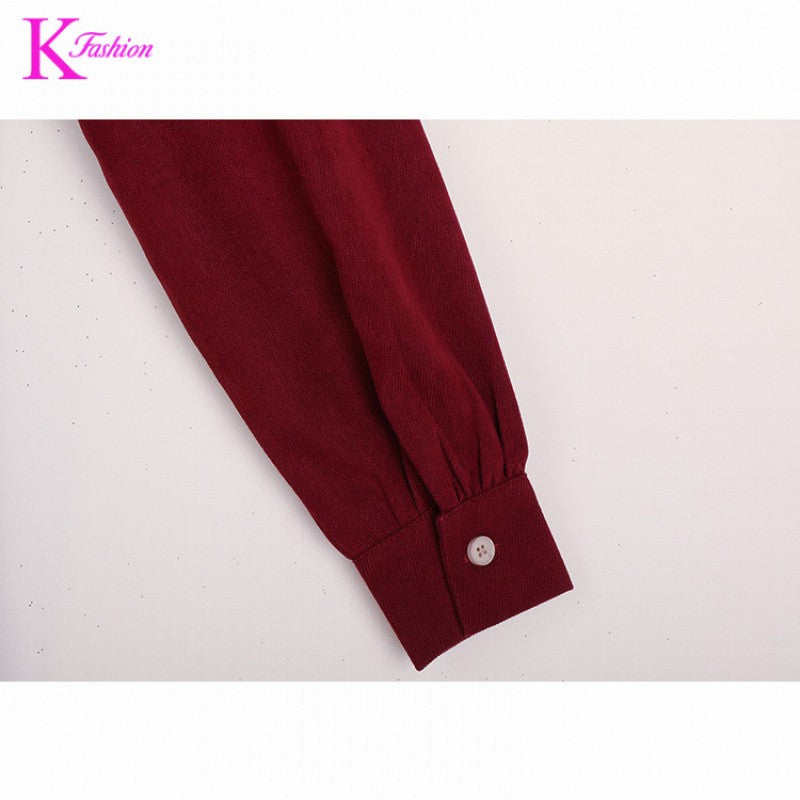 Girls' Dress New Style For  Children Stand Collar Waist-Cinching Slimming Mid-Length Dress Long Sleeve For Kids 5-12Y