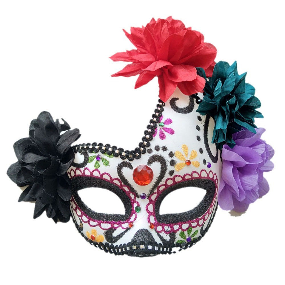 Flowers Halloween Mask Fashion Cosplay Mexican Day of The Dead Mask Retro Exquisite Flower Wearing Ghost Mask Halloween Prom