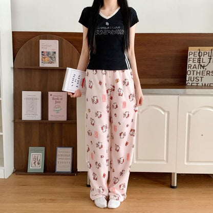 Anime Stitch Plush Pajama Pants Sanrio Kawaii Hello Kitty Cute Women Winter Warm Student Sleeping Pants Loose Casual Home Pants