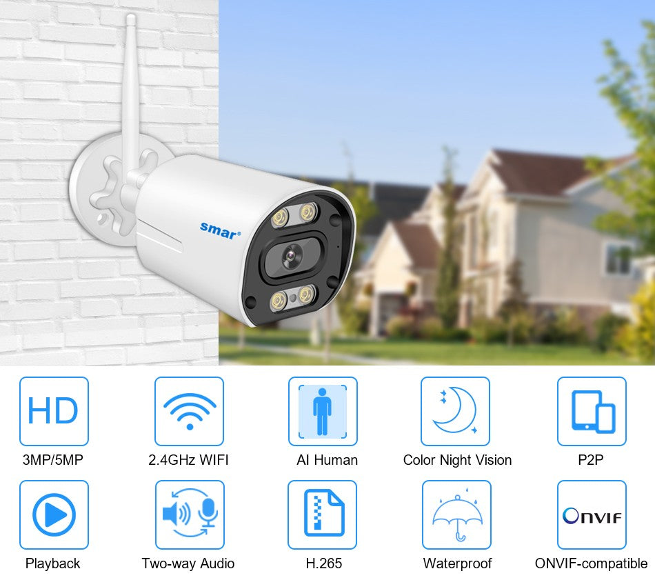 Smar Outdoor IP Wifi 3MP Survalance Camera for Wifi CCTV System Kit Human Detection Night Vision Video Cam ICSEE Two Way Audio