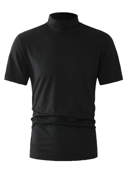 New Bottom Shirt Tees Tops Men Summer Casual Sports Workout Daily Plain High Neck Short Sleeve T-shirt Male Streetwear Clothes