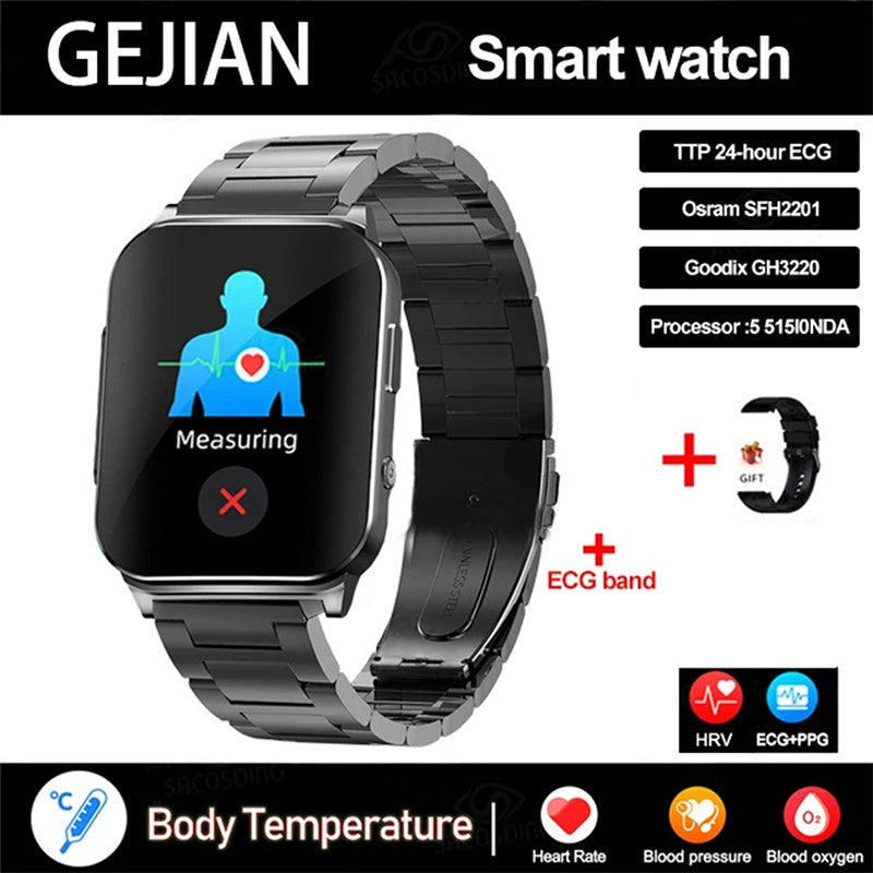 Smartwatch Inteligente 2025 NFC ECG Bomba de Ar Pressão Arterial Oxigênio no Sangue ECG+PPG Chamada Bluetooth NFC Para Homens e Mulheres Airbag