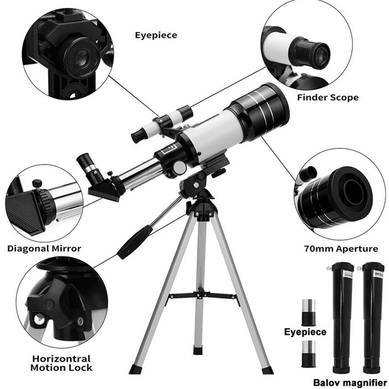 Telescópio Astronômico Profissional F30070 Monocular 150x Zoom HD Visão Noturna para Observação da Lua e Estrelas AZM70300