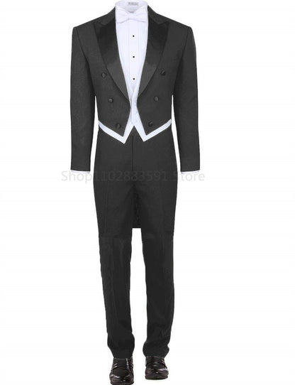 Solid Color Formal Tailcoat Men Suits Slim Fit Wedding Tuxedo Italian Style Custom 3 Piece Prom Dinner Jacket With Vest Pants