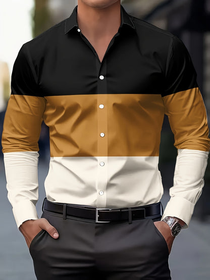 Men's Business Casual Shirt-Button-Up Long Sleeve Formal & Everyday Office Shirt Horizontal Stripes -Seasonal Fashion