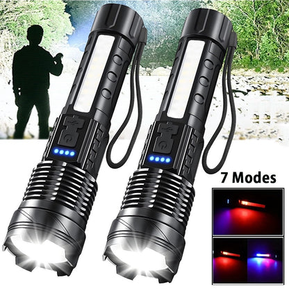 Rechargeable LED Flashlights, Super Bright Handheld Flashlight, 7 Modes with COB Work Light, Tactical Flash Light for Home