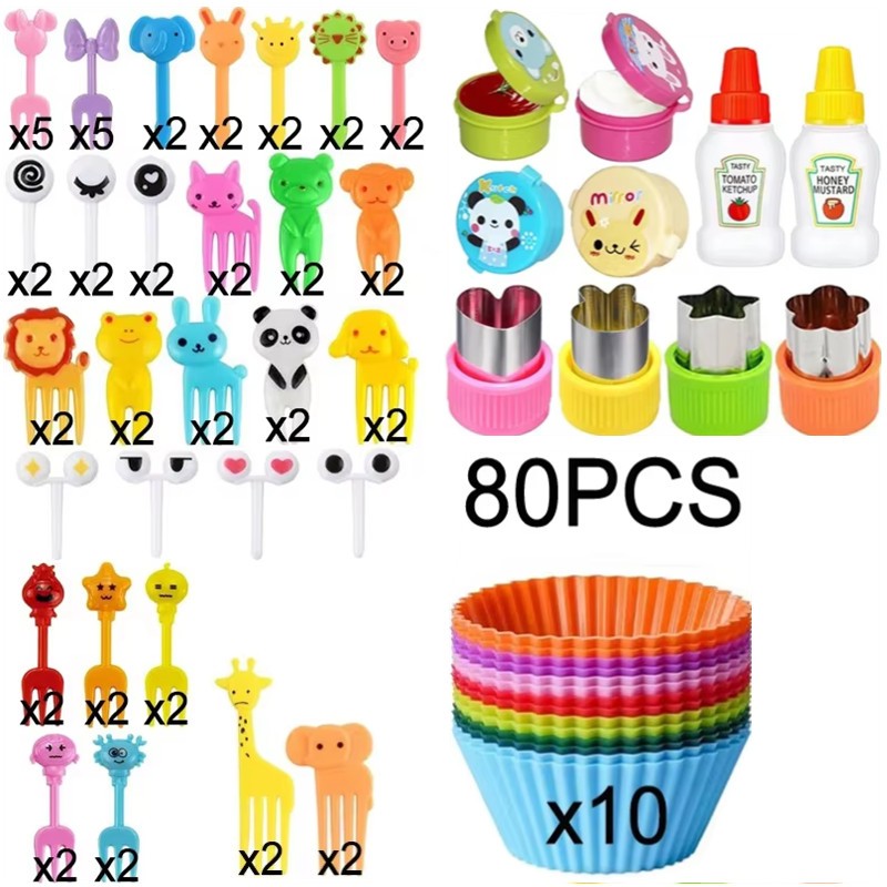 Garfo de Frutas Mini de 48-104 Peças Para Crianças Garfos Fofos de Lanche Palitos de Dente Acessórios de Caixa de Bento Divisórias de Silicone Para Lancheira