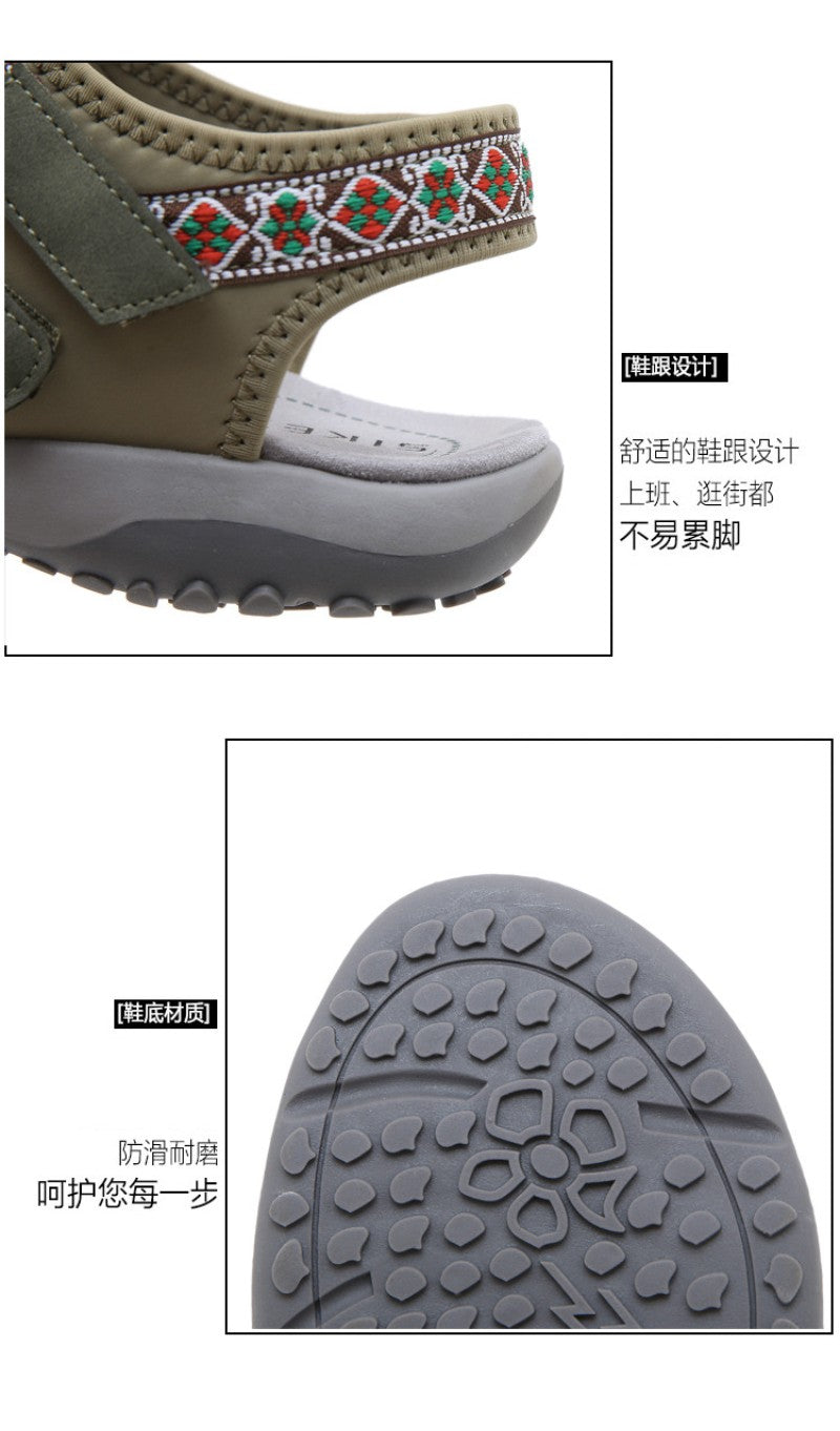 Spring And Summer Printed Velcro Comfortable Casual Beach Flat Sandals For Women's Ethnic Style Leisure Comfortable And Simple