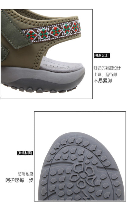 Spring And Summer Printed Velcro Comfortable Casual Beach Flat Sandals For Women's Ethnic Style Leisure Comfortable And Simple