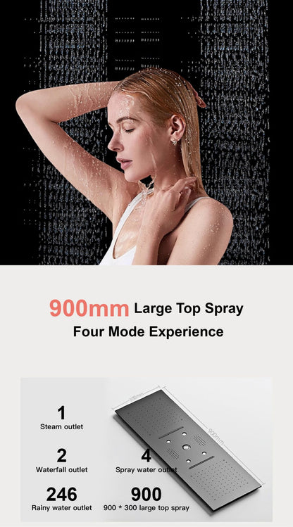 AITANA Sistema de Chuveiro Termostático de Luxo com Display LED em Latão Escurecido, Banheiro, Teto Embutido, Cortina Gigante de Chuva