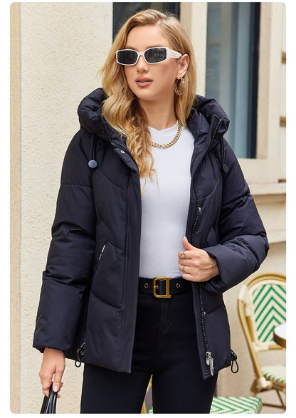 GASMAN 2023 Winter Down Jacket Women Short Classic zipper Design Pocket Stand Collar Hooded Slim Coat Women Parkas  83319