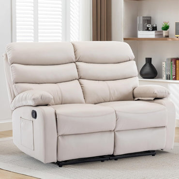 Reclining Loveseat, Leather Double Recliner Sofa with Side Pocket, Wall Hugger Loveseat Recliner for Living Room,