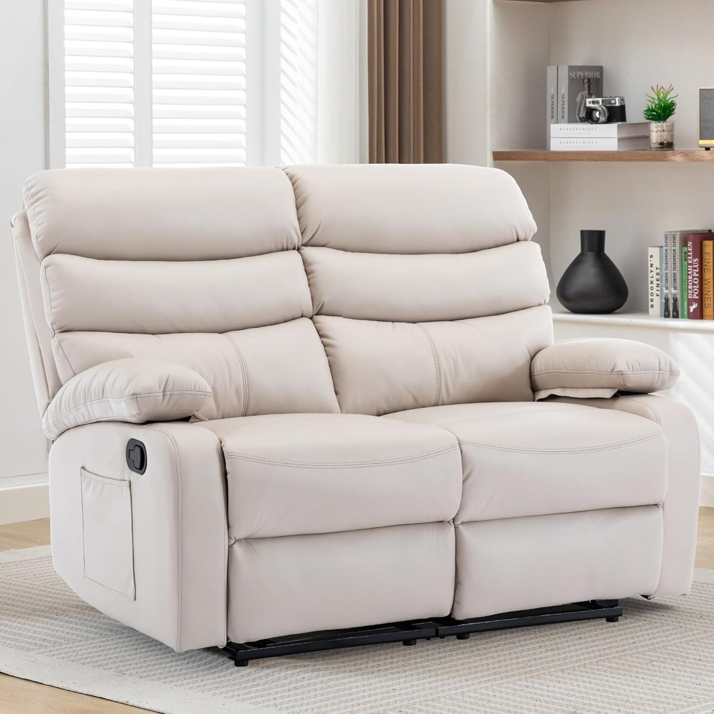 Reclining Loveseat, Leather Double Recliner Sofa with Side Pocket, Wall Hugger Loveseat Recliner for Living Room,