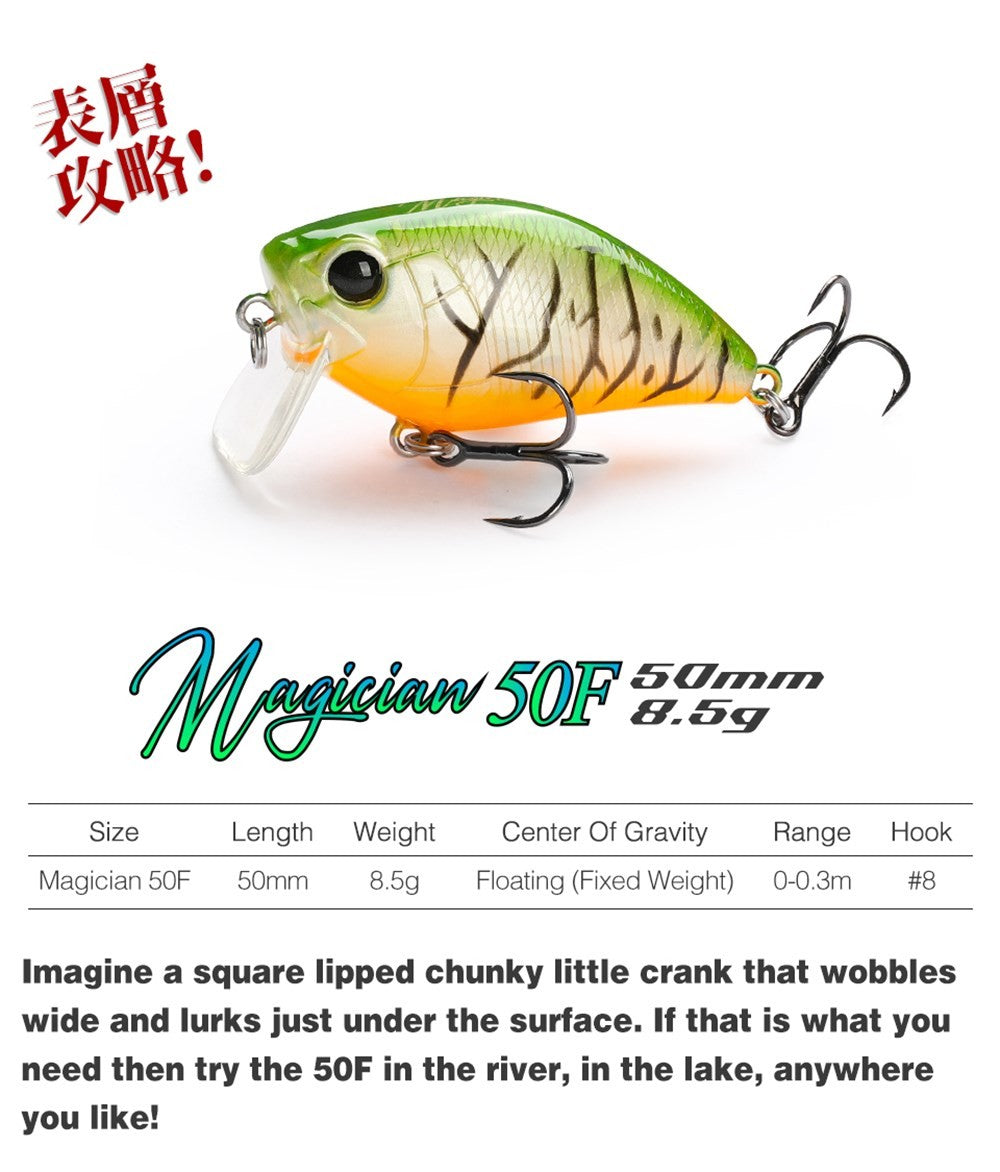 TSURINOYA Magician 50F 8.5g 50mm Crankbait Isca de Pesca de Superfície para Pesca em Água Raso Flutuante Iscas Artificiais para Tucunaré e Black Bass