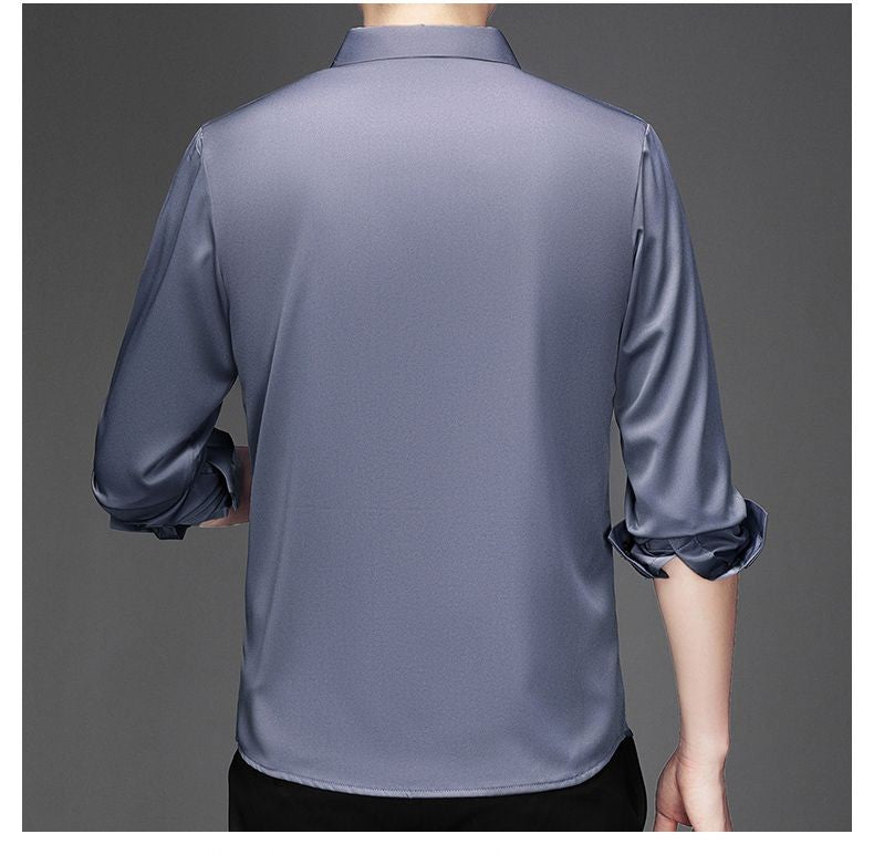 High End  Mulberry Silk Men Business Shirt Long Sleeve  Button Invisible Elastic Tops Wrinkle Resistant  Luxurious Men Shirt