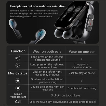 Smartwatch TWS 2 em 1 com fones de ouvido Relógio esportivo fone de ouvido Bluetooth Relógio de chamada Monitor de saúde masculino NFC Smartwatch feminino Fone de ouvido