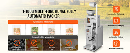 SucceBuy 1-100g Automatic Particle Packaging Machine Pouch Powder Sachet Weighting Filling Packing Machine Tea Seeds Beans Rice