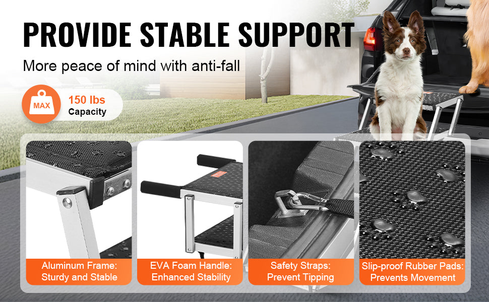 SucceBuy Escada para Cães para Carros Degraus Largos para Carros Dobráveis Portáteis Degraus para Animais de Estimação Leves de Alumínio para Carros SUV e Caminhões 68 kg