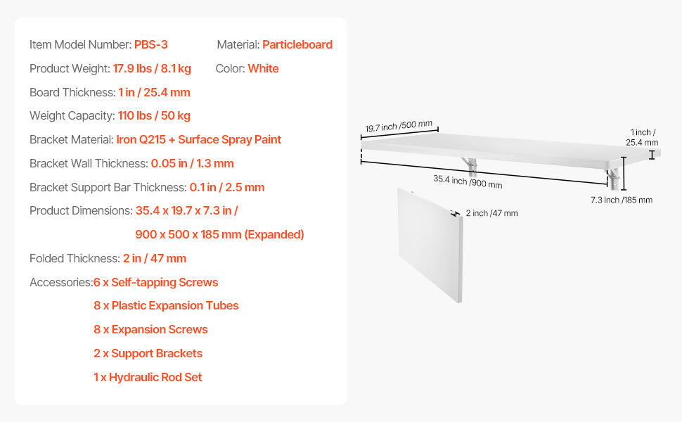 SucceBuy Wall Mounted Folding Table Drop Leaf  Floating Desk with Bracket Fold Down for Home Office Room Kitchen Space-Saving