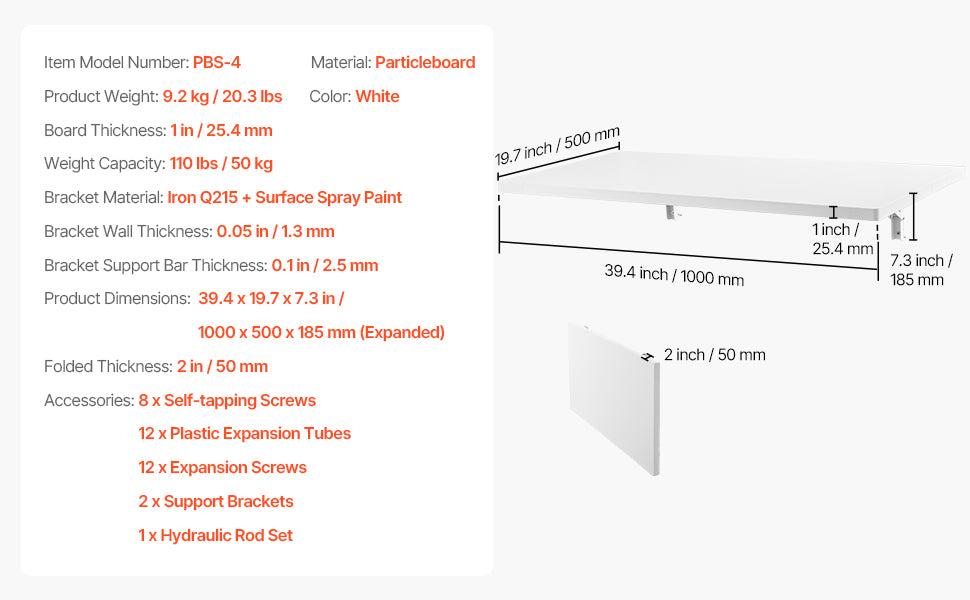 SucceBuy Wall Mounted Folding Table Drop Leaf  Floating Desk with Bracket Fold Down for Home Office Room Kitchen Space-Saving