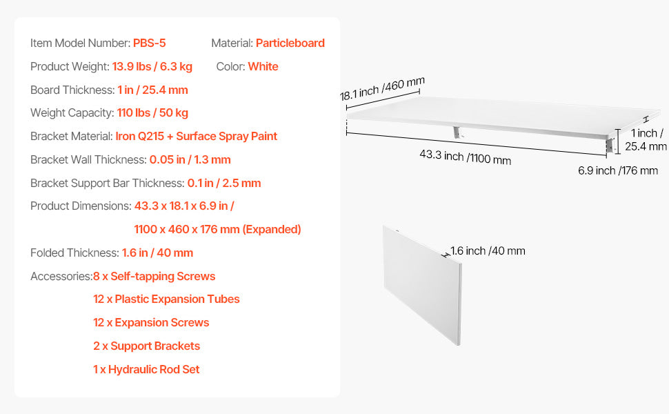 SucceBuy Wall Mounted Folding Table Drop Leaf  Floating Desk with Bracket Fold Down for Home Office Room Kitchen Space-Saving
