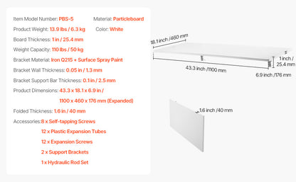 SucceBuy Wall Mounted Folding Table Drop Leaf  Floating Desk with Bracket Fold Down for Home Office Room Kitchen Space-Saving