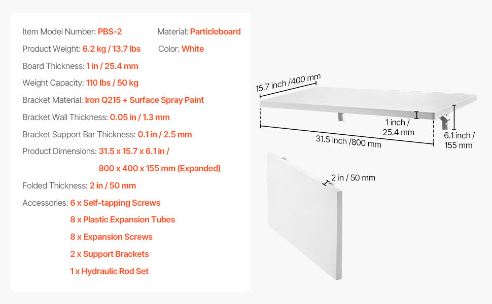SucceBuy Wall Mounted Folding Table Drop Leaf  Floating Desk with Bracket Fold Down for Home Office Room Kitchen Space-Saving