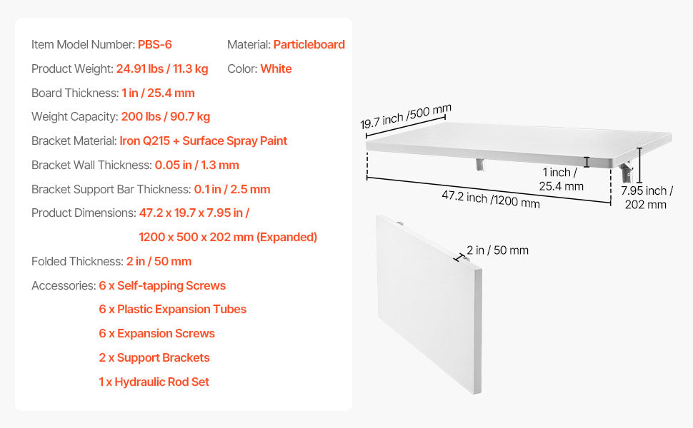 SucceBuy Wall Mounted Folding Table Drop Leaf  Floating Desk with Bracket Fold Down for Home Office Room Kitchen Space-Saving