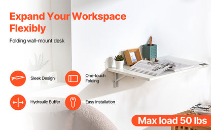SucceBuy Wall Mounted Folding Table Drop Leaf  Floating Desk with Bracket Fold Down for Home Office Room Kitchen Space-Saving