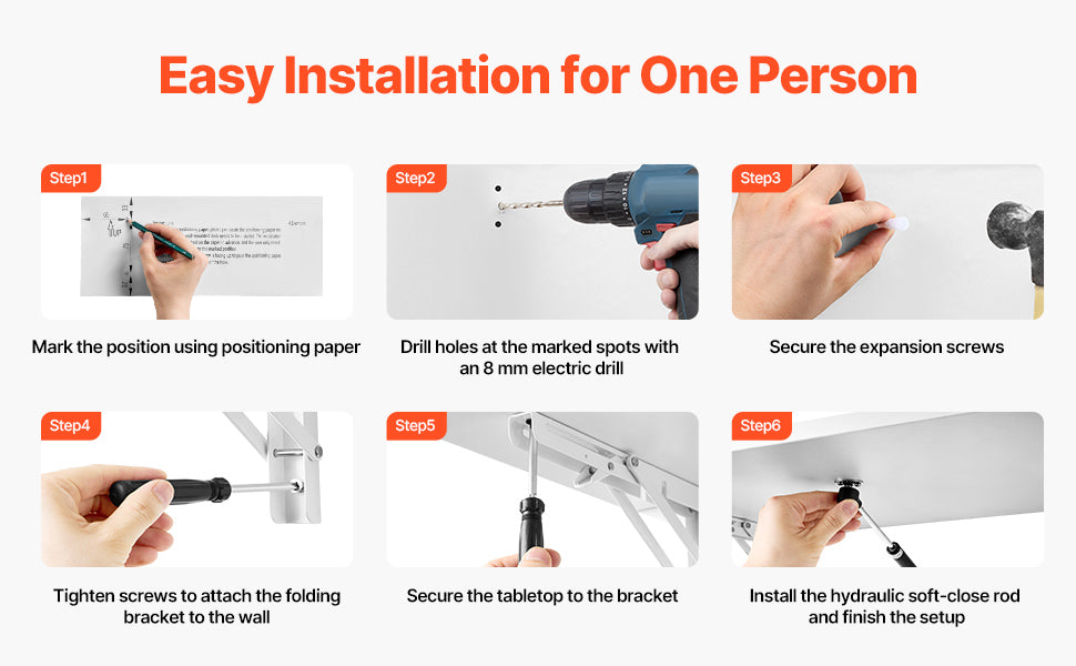 SucceBuy Wall Mounted Folding Table Drop Leaf  Floating Desk with Bracket Fold Down for Home Office Room Kitchen Space-Saving