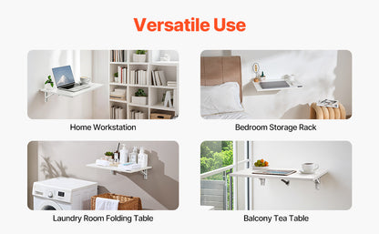 SucceBuy Wall Mounted Folding Table Drop Leaf  Floating Desk with Bracket Fold Down for Home Office Room Kitchen Space-Saving