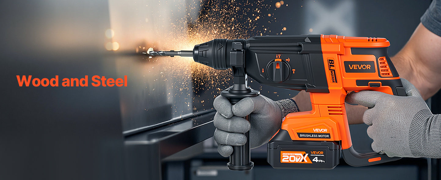 Furadeira de Impacto sem Fio Brushless 20V 26/28mm 1 polegada SDS-Plus Furadeira Rotativa Elétrica Leve Kit de Ferramentas Elétricas SucceBuy