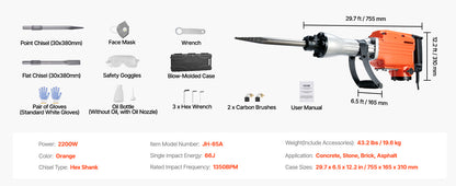 SucceBuy Martelo Demolidor Rompedor 1500W/2200W/3500W Martelo Demolidor de Concreto Pesado Elétrico 2/4 peças Cinzel