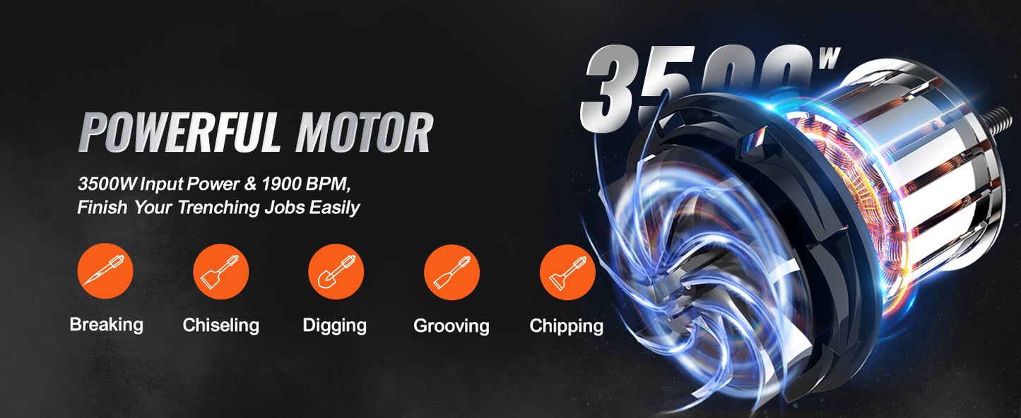 Martelo Demolidor Elétrico Jack Hammer de Demolição SucceBuy 1500W/2200W/3500W, Quebrador de Concreto Pesado, com Cinzel de 2/4 peças