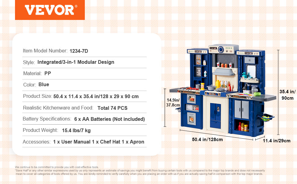 Brinquedos de Cozinha VEVOR para Crianças 74 Peças Conjunto de Chef com Sons e Luzes Idade 3+ Casa de Brincar Infantil Utensílios de Cozinha para Crianças Pequenas