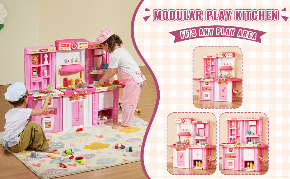 Brinquedos de Cozinha VEVOR para Crianças 74 Peças Conjunto de Chef com Sons e Luzes Idade 3+ Casa de Brincar Infantil Utensílios de Cozinha para Crianças Pequenas