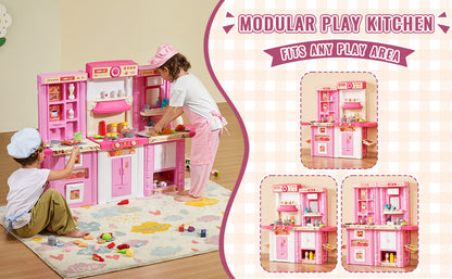 Brinquedos de Cozinha VEVOR para Crianças 74 Peças Conjunto de Chef com Sons e Luzes Idade 3+ Casa de Brincar Infantil Utensílios de Cozinha para Crianças Pequenas