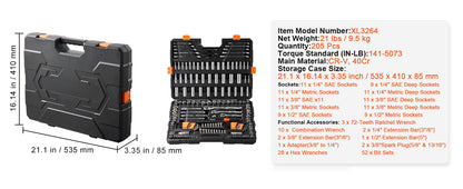 Conjunto de Ferramentas e Soquetes SucceBuy para Mecânica Soquetes Profundos e Padrão 145/205 Peças Conjunto de Ferramentas para Mecânica SAE e Métrico com Bits