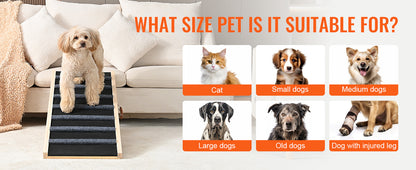 SucceBuy Rampa Dobrável para Cães, Escada Antiderrapante, de Madeira, Altura Ajustável, Removível para Cães Pequenos e Idosos, para Subir Escadas, Sofás, Carros, Camas