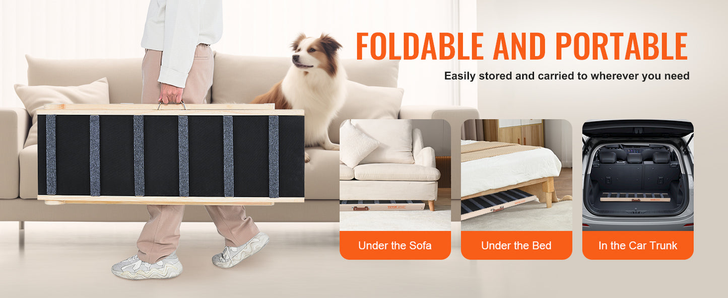 SucceBuy Rampa Dobrável para Cães, Escada Antiderrapante, de Madeira, Altura Ajustável, Removível para Cães Pequenos e Idosos, para Subir Escadas, Sofás, Carros, Camas