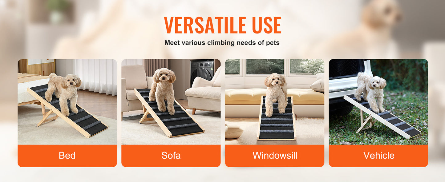 SucceBuy Rampa Dobrável para Cães, Escada Antiderrapante, de Madeira, Altura Ajustável, Removível para Cães Pequenos e Idosos, para Subir Escadas, Sofás, Carros, Camas