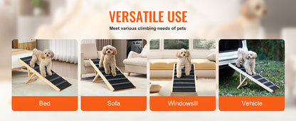 SucceBuy Rampa Dobrável para Cães, Escada Antiderrapante, de Madeira, Altura Ajustável, Removível para Cães Pequenos e Idosos, para Subir Escadas, Sofás, Carros, Camas