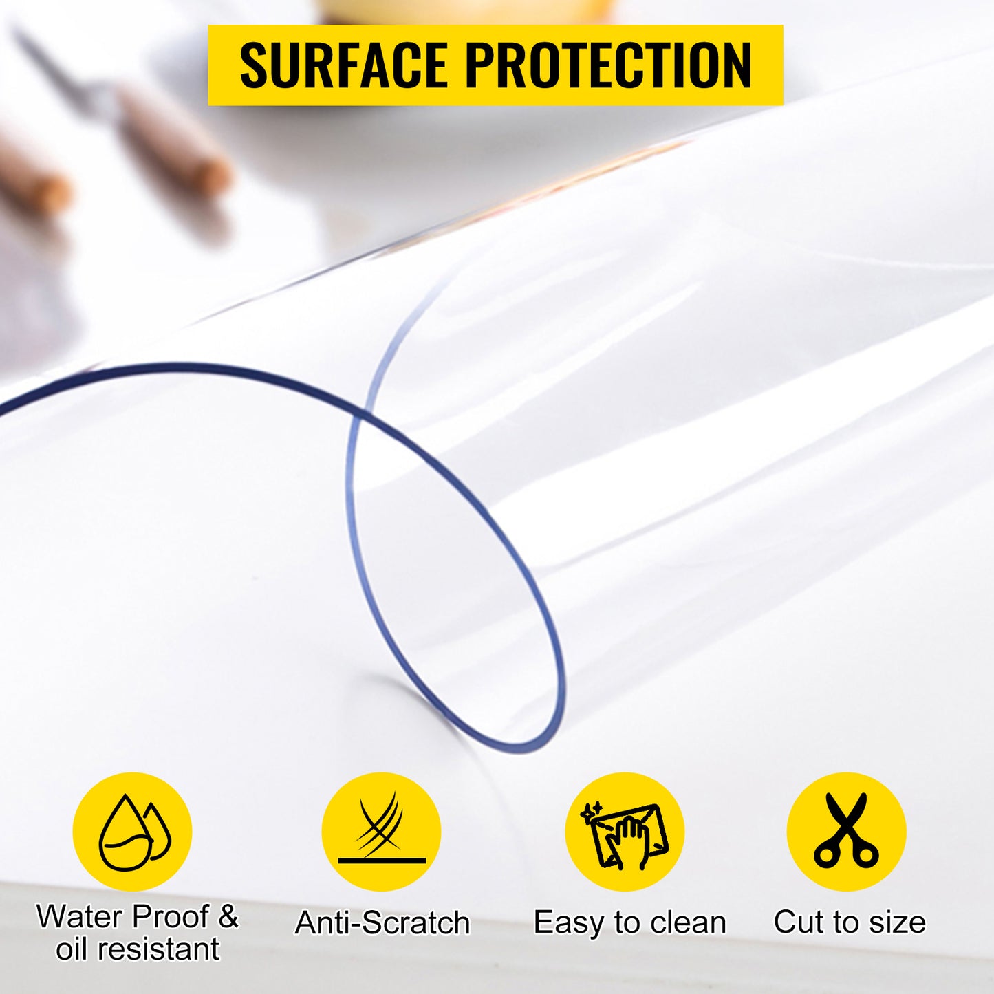 SucceBuy 1.5-2mm PVC Table Cloth Transparent Clear Desk Cover Protector Plastic Soft Glass Waterproof Oilproof for Dining Table