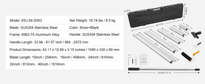 Conjunto de lâminas alisadoras de drywall SucceBuy 10/16/24/32/40 polegadas Lâminas alisadoras + cabo extensível de 34 a 81,6 polegadas Faca de aço inoxidável
