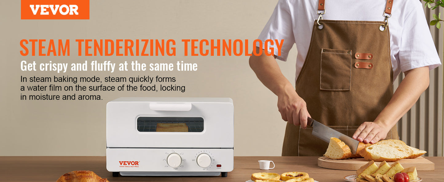 Forno a Vapor Torradeira VEVOR 5 EM 1 12L Forno de Convecção 1300W Forno Torradeira a Vapor de Bancada Combinado com Grelhador Bandeja de Pizza Luvas Branco