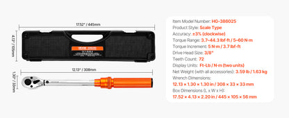 SucceBuy Jogo de Chave Dinamométrica com Catraca Ajustável Bidirecional Mecânica com Escalas de Duplo Alcance Kit de Chaves Dinamométricas