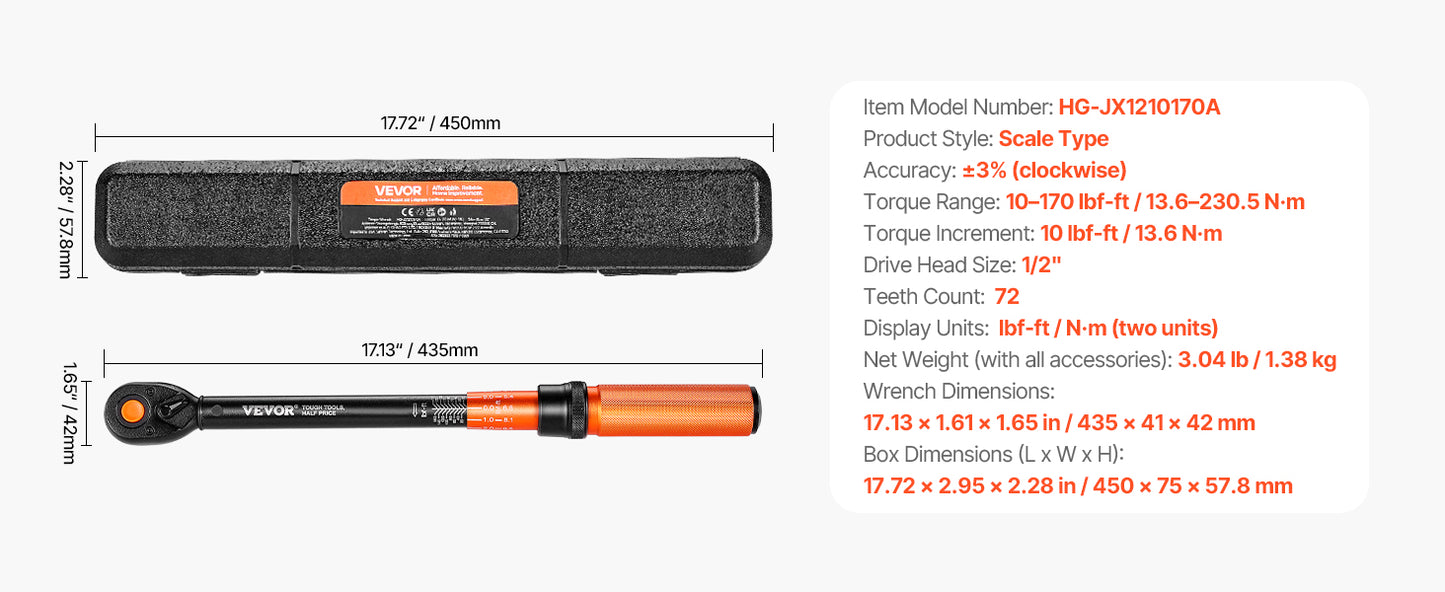 SucceBuy 1/2" 1/4" 3/8" Mechanical Torque Wrench Set Precision Pointer Hand Tools Torque Wrench Mechanical Car Repair Tool