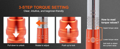SucceBuy Jogo de Chave de Torque Mecânica de 1/2" 1/4" 3/8" Ferramentas Manuais de Ponteiro de Precisão Chave de Torque Ferramenta de Reparo de Carro para Oficina