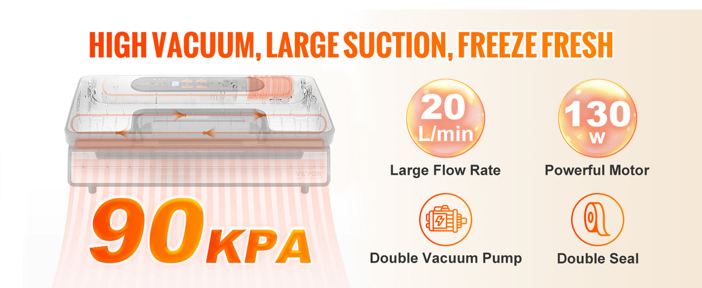 Seladora a Vácuo SucceBuy 90Kpa 130W para Alimentos com 10 Sacos a Vácuo Grátis para Cozinha Doméstica