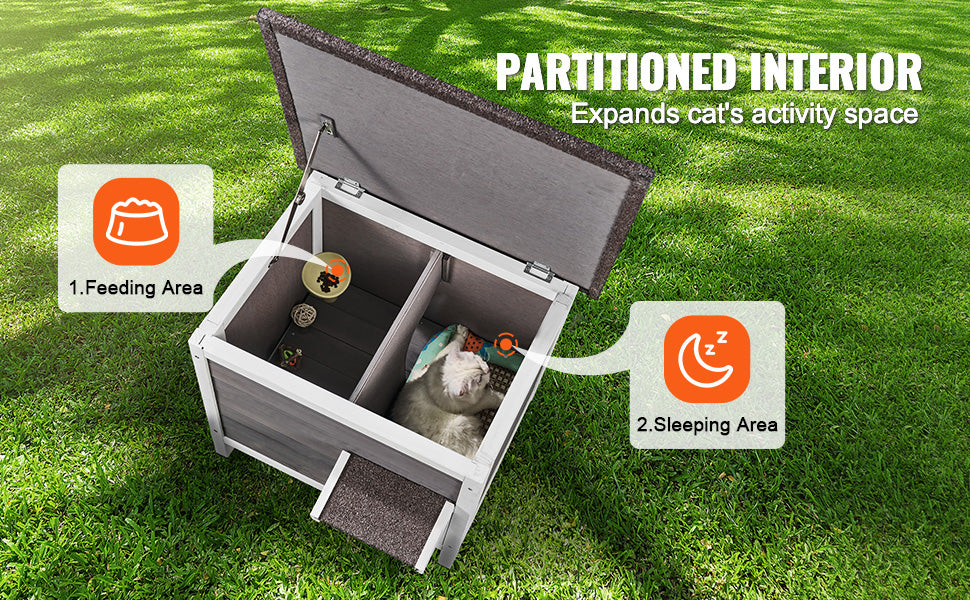 Casinha de Gato Externa à Prova de Intempéries SucceBuy, Abrigo para Gatos Selvagens, Casinha de Madeira Isolada com Espuma para Gatos e Coelhos